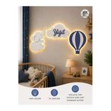 Windly Concept Kişiye Özel Bebek Odası İsimlik Led Işıklı Fil Balon Bulut Kapı Süsü Ahşap Duvar Süsü Lacivert