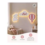 Windly Concept Kişiye Özel Bebek Odası İsimlik Led Işıklı Fil Balon Bulut Kapı Süsü Ahşap Duvar Süsü Pembe