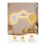Windly Concept Kişiye Özel Bebek Odası İsimlik Led Işıklı Fil Balon Bulut Kapı Süsü Ahşap Duvar Süsü Sarı