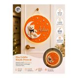 Windly Concept Kişiye Özel Led Işıklı Ayıcıklı Ay Kapı Süsü İsimli Bebek Hastane Odası Süsü Turuncu