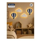 Windly Concept Led Işıklı Sıcak Hava Balonu Ve Bulut Duvar Süsü Seti Mdf Bebek Odası Dekoru Çocuk Odası Dekorasyonu Pil Dahil Lacivert