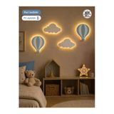 Windly Concept Led Işıklı Sıcak Hava Balonu Ve Bulut Duvar Süsü Seti Mdf Bebek Odası Dekoru Çocuk Odası Dekorasyonu Pil Dahil Mavi