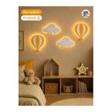 Windly Concept Led Işıklı Sıcak Hava Balonu Ve Bulut Duvar Süsü Seti Mdf Bebek Odası Dekoru Çocuk Odası Dekorasyonu Pil Dahil Sarı