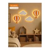 Windly Concept Led Işıklı Sıcak Hava Balonu Ve Bulut Duvar Süsü Seti Mdf Bebek Odası Dekoru Çocuk Odası Dekorasyonu Pil Dahil Turuncu