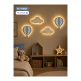 Windly Concept LED Işıklı Sıcak Hava Balonu ve Bulut Duvar Süsü Seti MDF Bebek Odası Dekoru Çocuk Odası Dekorasyonu Pil Dahil