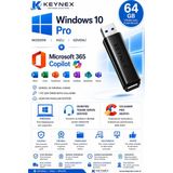 Windows 10 Pro Orijinal Lisans + Microsoft 365 Family 5 Kullanıcı + Copilot Destekli + 64 GB USB Kurulum Seti | Freedos Uyumlu