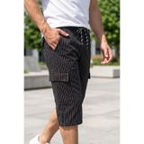 wingetstar Erkek Siyah Çizgili Iki Iplik %85 Pamuk %15 Polyester Rahat Kalıp Günlük Kargo Cepli Bermuda Şort