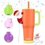 winiwo 40oz Kadınlar için Saplı ve Pipetli Bardak, Esnek Saman, Silikon Tabanlı Yalıtımlı Bardak Bardakları, Spor Salonu/İş/Seyahat/Okul/Ev (Trafik Turuncu)