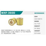 Winkel Wxf-360D Yağ Filtresi Golf Polo 0209 Fox 05- Touran Cordoba 02- Toledo 02- Ibiza Iv V 02- Fabia 0209 1.2 12V Eco Mann Tıpı Koli 50 Ad. 03L109244d