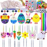 Winlyn 36 Set Ahşap Paskalya Rüzgar Çanları Süsler Paskalya El Sanatları Kitleri Boyanabilir Bitmemiş Ahşap Paskalya Yumurtası Tavşan Civciv Lale Pom Poms Rüzgar Çanları Çocuklar için Sanat ve El Sanatları Bahar Partisi Etkinlikleri