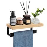 Winmien Ahşap Raflı El Havluluğu/Havlu Askısı, Premium Metal El Havlusu Askısı, Banyo için El Havlusu Askısı, Banyo Aksesuarları Duvara Monte (Mat Siyah, 22,8 cm)