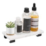 Winmien Banyo Vanity Tepsi ve Beyaz Mermer Mutfak Sabunluğu, Masa/Tezgah için Lüks Küçük Aksesuar (Siyah-Dikdörtgen, 8" x 4" x 1")