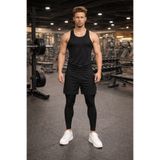 winmoda Erkek İçten Taytlı Spor Şort Fitness Koşu Antrenman Şortu Cepli Esnek Nefes Alan Siyah
