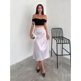 Winmoda Saten Etek Dokulu Yüksek Bel Kalın Saten 88 Cm / Satın Skırt Textured Hıgh Waıst Thıck Satın
