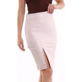 Winmoda34 Yırtmaçlı Etek Kalem Etek Suni Deri Yırtmaçlı Derietek - 2XL - Ekru