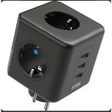 Winnboss 3’lü Akım Korumalı Küp Priz Çoklayıcı 3 USB Girişli Duvar Tipi Şarj Adaptörlü Çoklu Priz - 30W Siyah