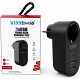 Winnboss Termal Akım Korumalı Priz – 1 Type-C ve 2 USB Çıkışlı, 10A Çocuk Korumalı - Siyah