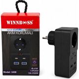 Winnboss Termal Akım Korumalı Priz – 2 Type-C ve 2 USB Çıkışlı, 10A Çocuk Korumalı - Siyah