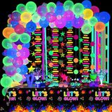 Winrayk Neon Parti Süslemeleri Karanlıkta Parlayan Parti Malzemeleri, Neon Balon Kemer Kiti Asılı Girdap Krep Kağıt Flama Kağıt Çelenk, Yetişkin Genç Çocuk Kız Erkek Neon Doğum Günü Partisi