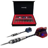 WINSDART Çelik Uçlu Dart Seti 12'li Paket 22 Gram Kaymaz Demir Namlu Alüminyum Dart Şaftı 2 Stil Oku ve Dart Bileyici, Hediye Kutusu