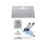 Winsor & Newton 0290001 sulu boya kalemi – 2 uç, fırça ve ince uç, solmaz, kaligrafi, çizimler için yüksek pigmentli sulu boya – 12'li boya seti