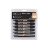 Winsor & Newton 0290077 ProMarker (cilt tonları, profesyonel yerleşim kalemi, 2 uç, ince ve geniş, çizimler, tasarım ve düzenler için) 6 renkli set