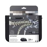 Winsor & Newton 0290081 ProMarker (cüzdanda, profesyonel yerleşim markörü, 2 uç, çizimler, tasarım ve düzenler için ince ve geniş) 24 renk seti, siyah/gri tonları