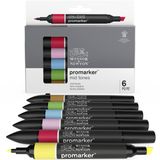 Winsor & Newton 0290112 ProMarker, Profesyonel Düzen Kalemi - 2 Uçlu, Çizimler, Tasarım ve Düzenler için İnce ve Geniş - 6 Renk Seti - Orta Tonlar