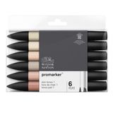 Winsor & Newton 0290114 ProMarker, Profesyonel Düzen Kalemi - 2 Uçlu, Çizimler, Tasarım ve Düzenler için İnce ve Geniş - 6 Renk Seti - Cilt Tonları 1
