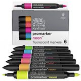 Winsor & Newton 0290136 Neon Marker Profesyonel Düzen Kalemi - 2 Uçlu, İnce ve Geniş, Çizimler, Tasarım ve Düzenler için - 6 Neon Renk Sette