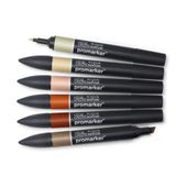 Winsor & Newton 0290160 ProMarker, profesyonel yerleşim kalemi, 2 uç, çizimler, tasarım ve düzenler için ince ve geniş, toprak tonları, 6 kalem
