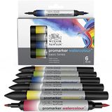Winsor & Newton 0290164 ProMarker sulu boya kalemi, 2 uç, fırça ve ince uç, solmaz, yüksek pigmentli sulu boya boyaları, kaligrafi, çizimler için, 6 renk seti, temel renkler