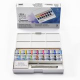 Winsor & Newton 0390060 Cotman sulu boya çanta seti, 16 renk, yüksek ışık haslığına sahip canlı sulu renkler, geniş renk seçenekleri, eskimeye karşı dayanıklı - 16 yarım kap, karıştırma paleti, fırça