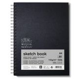 Winsor & Newton 6673011 eskiz defteri, 80 yaprak eskiz kağıdı, 110 g/m², sert kapak, sırt tutkalı ile bağlı, mikro delikli yapraklar, spiral ciltli - DIN A5