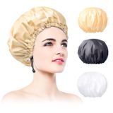 WINSTECK 3 Paket Duş Bonesi, Ekstra Büyük ve Ayarlanabilir ve Çift Katmanlı Su Geçirmez Saç Şapkası, Kadınlar için, Su Geçirmez Dış ve EVA Astar, Tüm Saç Uzunlukları için Büyük Boy Tasarım, Ayarlanabilir Kenar