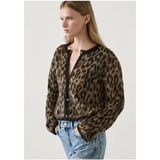 Winter Club Kadın Leopar Desenli Şardonlu Hırka Triko Kumaş Oversize Özellikli Kahverengi - Standart - Siyah