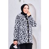 winter club Kadın Siyah Leopar Desenli Şardonlu Uzun Hırka %100 ipek leoparuzunvizon52