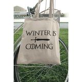 Winter Is Coming Baskılı Omuz Çantası %100 Pamuklu Tote Bag Ham Bez Çanta - Bej