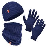 Winter Set %70 Merino Yünü Termal Bere Boyunluk ve Eldiven 3'lü Kış Seti - Lacivert L/XL