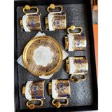 Winterbach 6 Kişilik 12 Parça Kahve Fincan Seti - Altın ve Mavi Zarafeti - Gold
