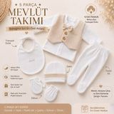 WinterSun Baby 5 Parça Bebek Mevlüt Takımı %100 Pamuk Erkek Bebek Hastane Çıkışı Seti - 0 - 3 Ay - Beyaz