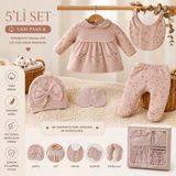 WinterSun Baby 5’li Yenidoğan Zıbın Takımı – %100 Pamuk Bebek Hastane Çıkışı Seti - 0- 3 Ay - Gül Kurusu