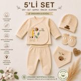 WinterSun Baby Organik Pamuklu Bebek 5’li Hastane Çıkışı Seti | Yenidoğan Zıbın Takımı - 0 - 3 Ay - Organic