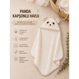 WinterSun Baby Panda Kapşonlu Bebek Havlusu %100 Pamuk Yumuşak Emici Banyo Havlusu Yenidoğan Bebek Havlusu - Beyaz