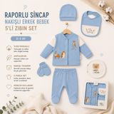 WinterSun Baby Raporlu Sincap Nakışlı Erkek Bebek 5’li Zıbın Set %100 Pamuklu Hastane Çıkışı Yenidoğan Bebek Takımı - 0 - 3 Ay - Mavi