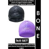 Wintoup #bone Esnek Yumuşak Silikon Havuz Deniz Yüzme Kulağa Su Geçirmez Büyük Beden Saç Bonesi Ikili Set - Standart - Çok Renkli