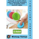 Wintoup #bulaşıksüngeri Tezgah Sebze Meyve Temizliği Tükenmez Yumuşak Silikon Bulaşık Yıkama Süngeri 2 Adet - Tek Ebat