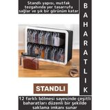 Wintoup Dayanıklı Sert Plastik Şeffaf Kaplı Mutfak Çok Şık Modern Standlı Kaşıklı 12'li Özel Baharatlık Seti - Çok Renkli