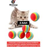 Wintoup Eğlenceli Dayanıklı Yumuşak Zararsız Diş Temizleme Kaşıma Masaj Etkili Gökkuşağı Kedi Oyun Topu 2 Ad