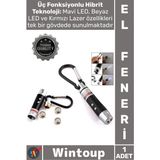 Wintoup #elfeneri Güçlü Mini Taşınabilir El Feneri Anahtarlık Işıklı Anahtarlık 3 Fonksiyon Lazer LED Feneri - Tek Ebat